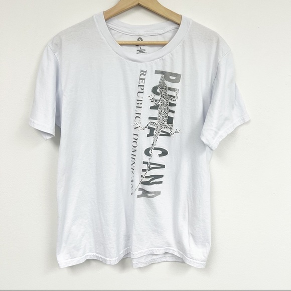 Punta Cana Republica Dominicana Lizard white graphic tee Sz L - Picture 2 of 7